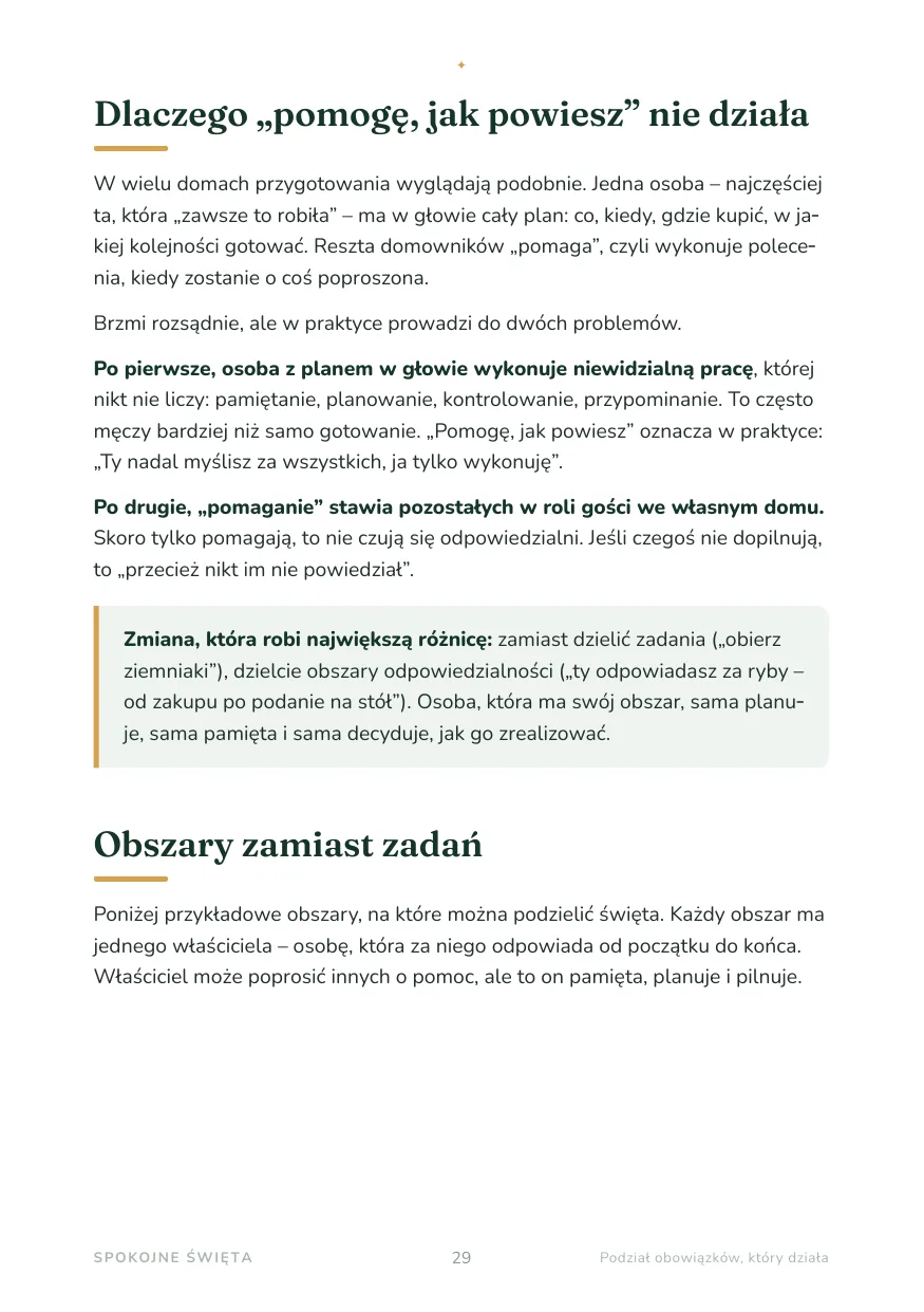 Strona z podziałem obszarów odpowiedzialności